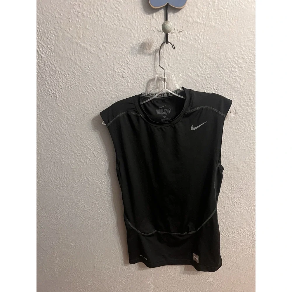 Nike Pro Combat Shirt Men Black Sleeveless Fitted DriFit Crew Neck Size Large